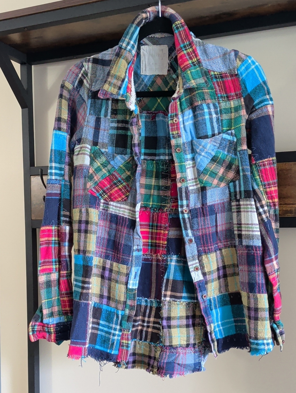 Multicolor Patchwork Plaid Men's Button-Up Shirt